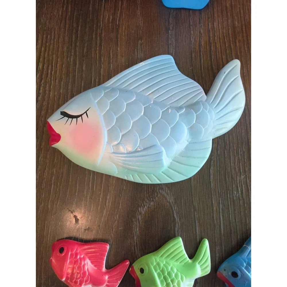 Vintage 1960s Miller Studio Set of 4 Fish Chalkware Wall Art Plaques Decor